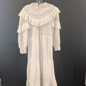 Sea New York Cotton Floral Daisy Eyelet Ruffled White Dress Size 4